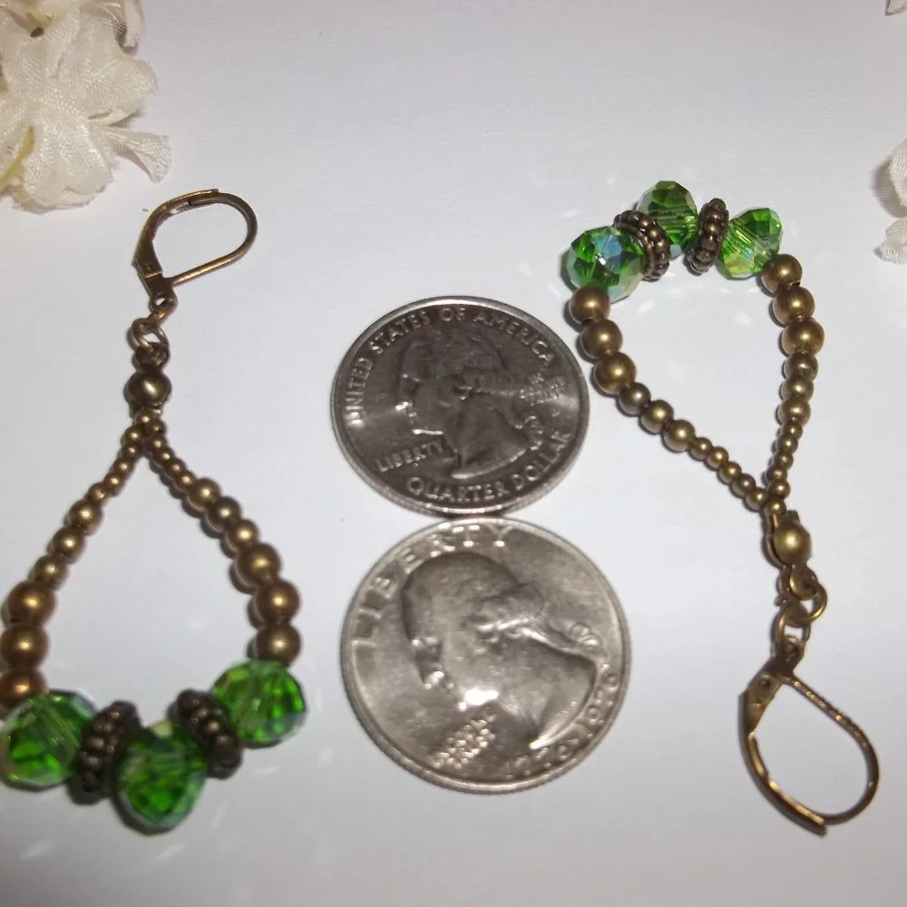 Faux Emerald Green and Bronze Hoop Earrings Boho Style Jewelry Gift Idea 7040 - Picture 3 of 6